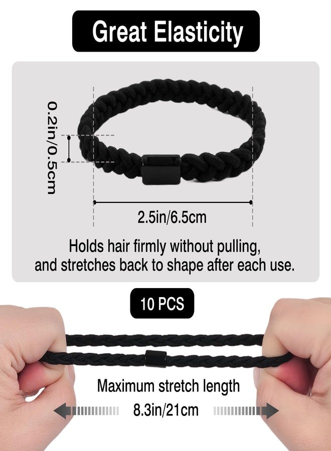 Brvlsoc Braided Black Hair Ties for Men – 10PCS Strong Elastic Bands for Thick, Curly, Dense Hair, No-Crease & Breakage-Free, Stylish Bracelet Design - Image 4